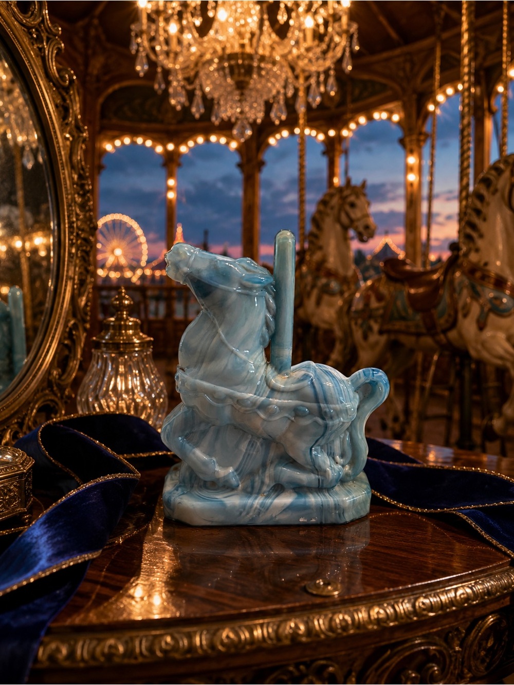 Boyd Blue Slag Glass Taffy Carousel Horse Figurine Vintage Collectible